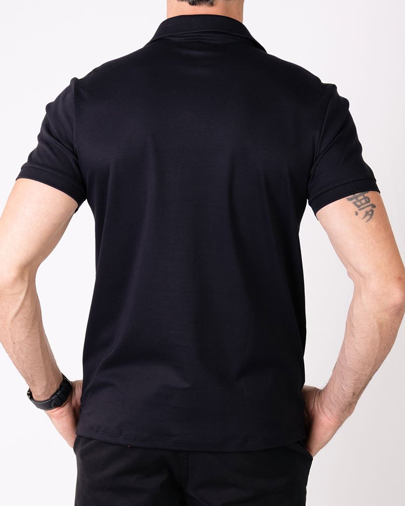 Polo Essenza Manga Curta Preta Gola V