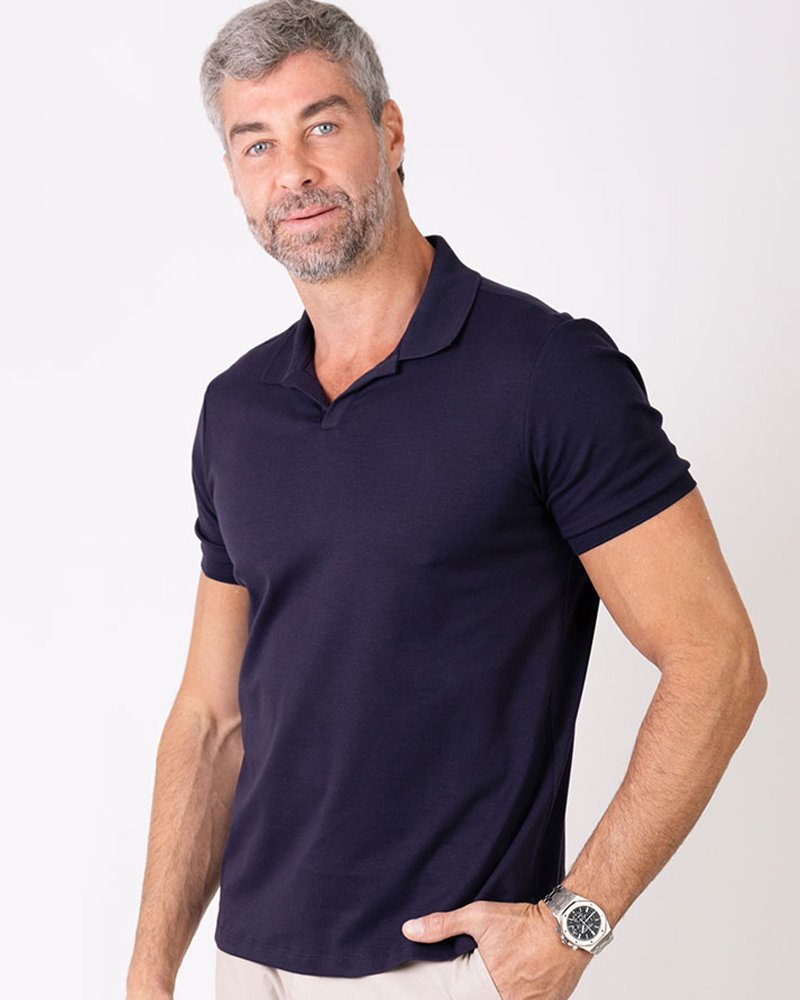 Polo Essenza Manga Curta Marinho Gola V